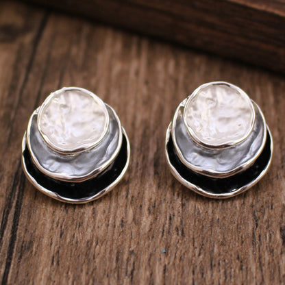 Ins Three-colored Painting Round Earrings Fashion Jewelry dealsniper-net Black Silver