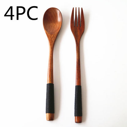 Kitchen Wooden Bamboo Spoon Cooking Utensil Tools Kitchen dealsniper-net Black 4PC