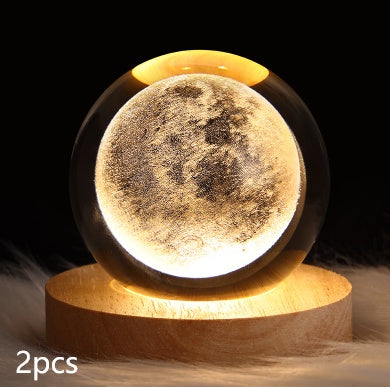 Luminous Starry Sky And Planets Moon Moon Crystal Ball Night Lamp Home Decor Gym From House Solid Wood Lamp Holder Moon 6CM 2PCS