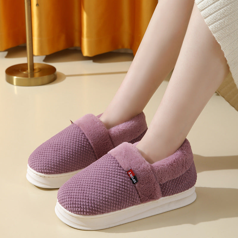 Cotton Shoes With Heel Winter Warm Thick Sole Plush Slippers Women Indoor Garden Outerwear Plus Velvet Slipper For Couple Women dealsniper-net