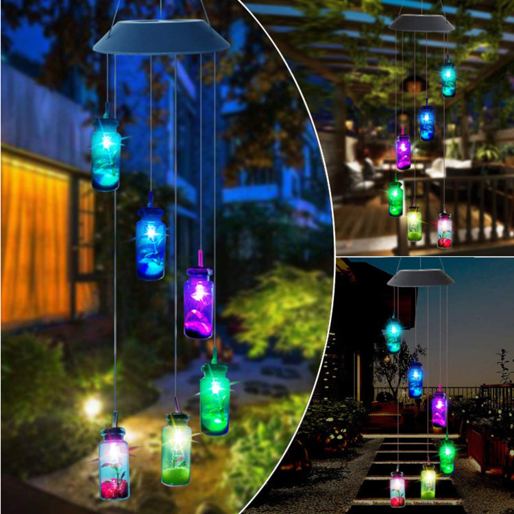 Outdoor Solar Wind Chime Lamp Hummingbird Butterfly Ball Wind Garden dealsniper-net Wishing bottle Black shell lamp holder