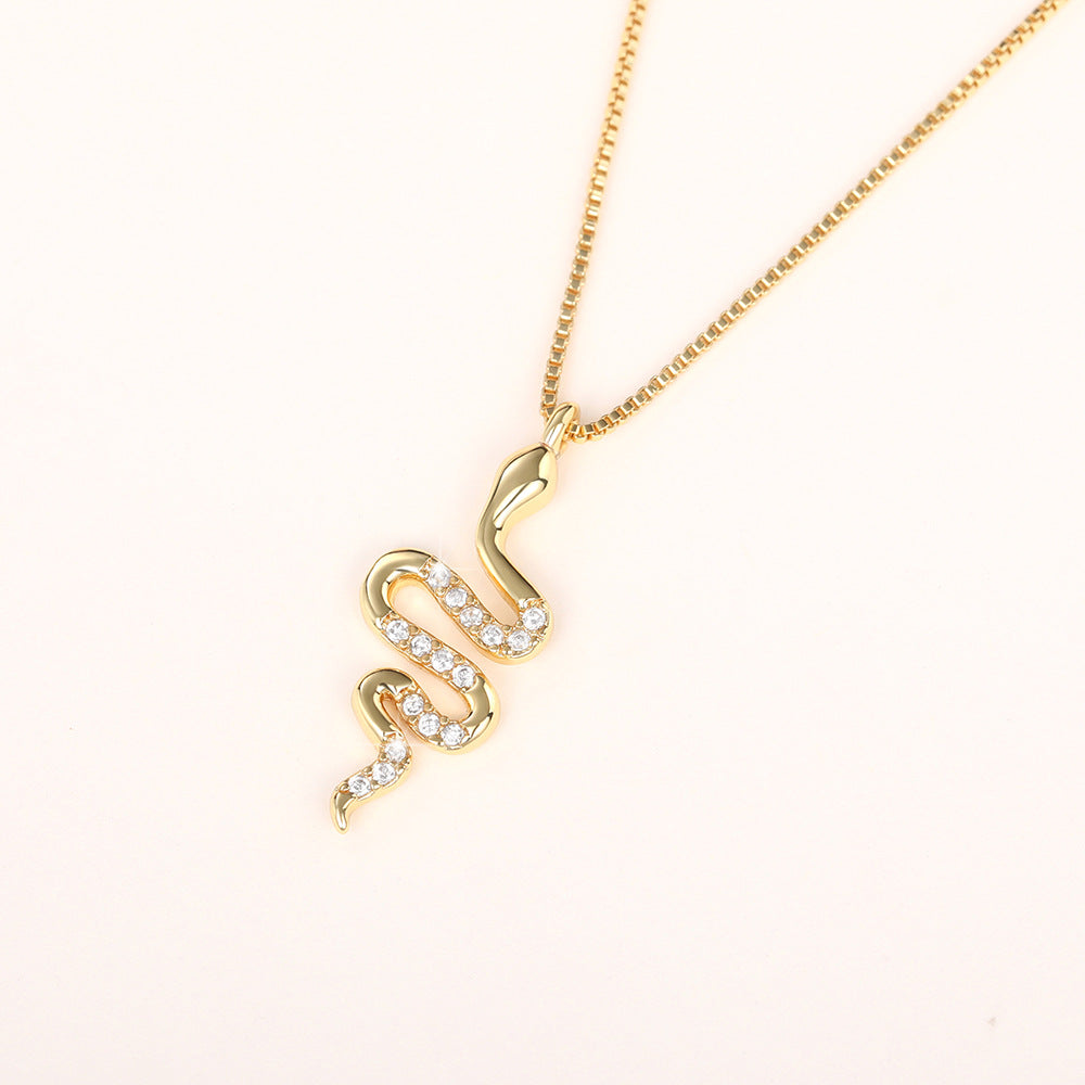 Fashion Lady Snake Pendant Necklace With Dazzling Zirconia Jewelry dealsniper-net