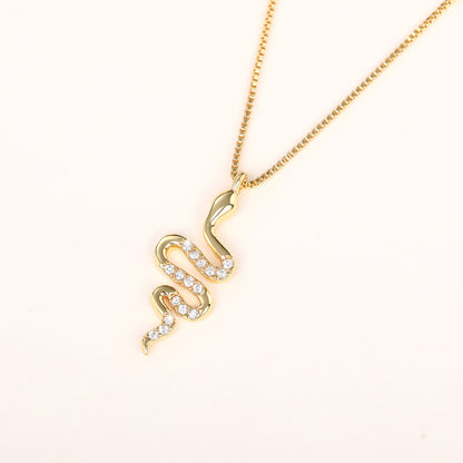 Fashion Lady Snake Pendant Necklace With Dazzling Zirconia Jewelry dealsniper-net