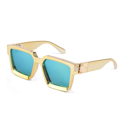 Diamond-Encrusted Large Square Frame Sunglasses For Women Women Gym From House C11
