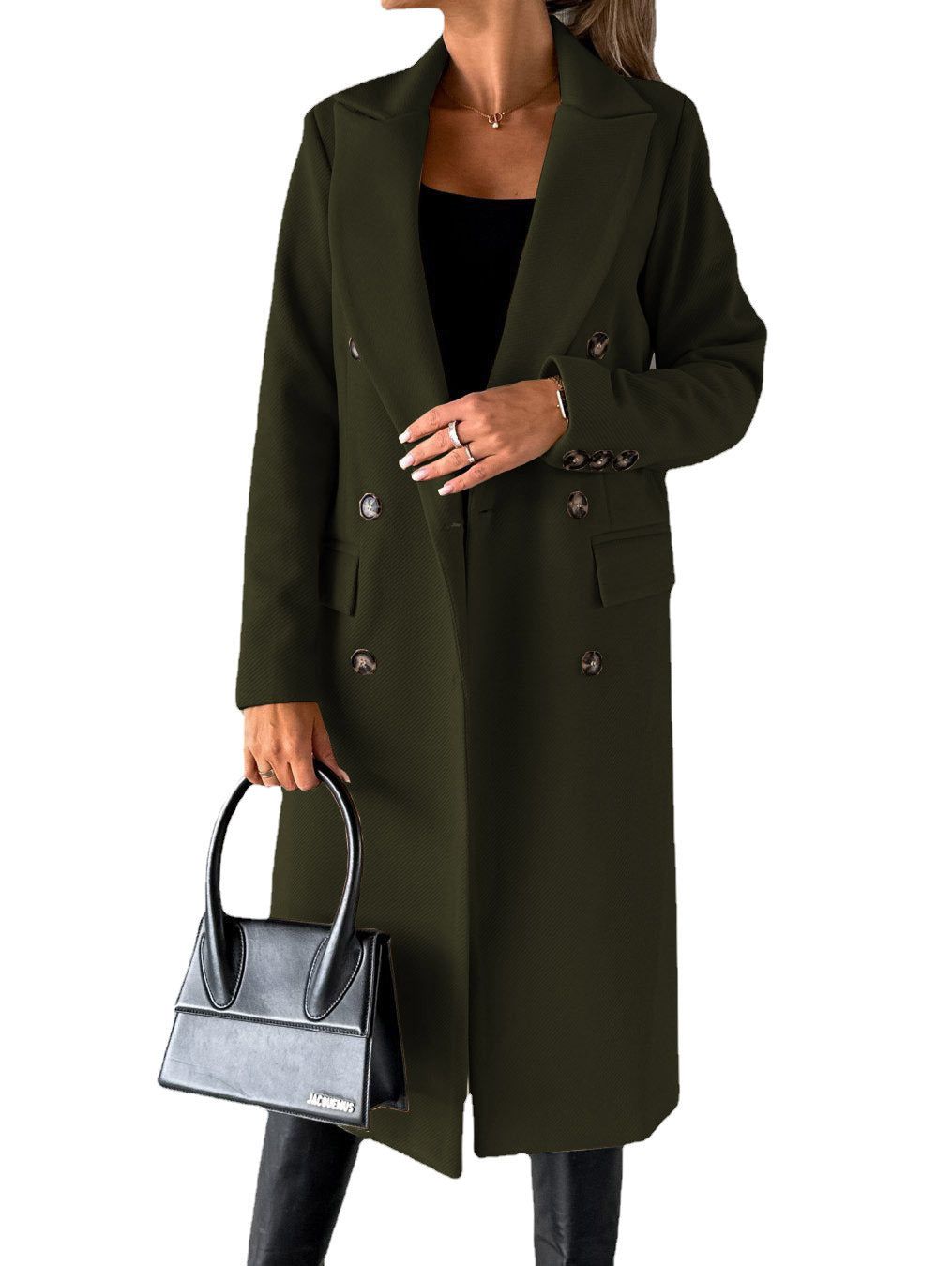 Long Sleeve Lapel Coat Winter Fashion Solid Double Breasted Women dealsniper-net Army Green 2XL