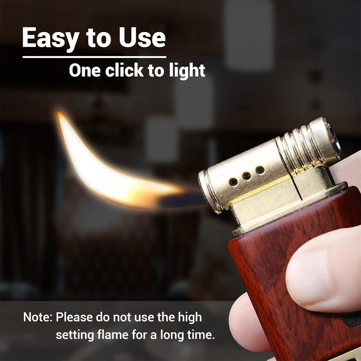 Pipe Lighter Soft Flame Refillable Gas Wooden Case Fire