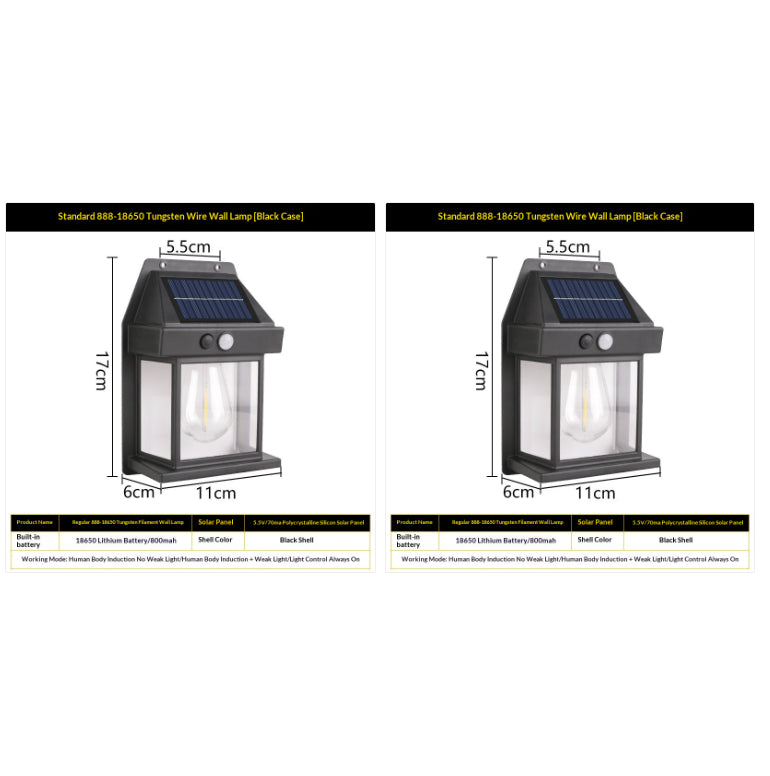 Outdoor Solar Tungsten Wall Light With Motion Sensor IP65 Outdoor DealSniper.net Black Style18650 2PCS