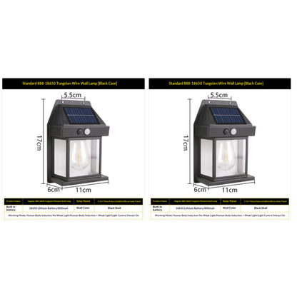 Outdoor Solar Tungsten Wall Light With Motion Sensor IP65 Outdoor DealSniper.net Black Style18650 2PCS