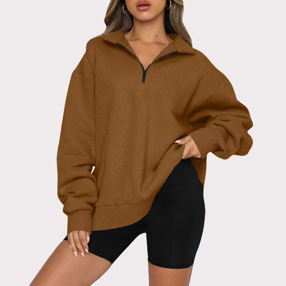 Women Sweatshirts Zip Turndown Collar Loose Casual Tops Clothes Women dealsniper-net