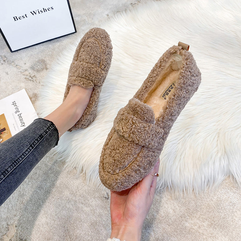 Winter Plush Flats Shoes Ins Fashion Slip On Loafers Women null