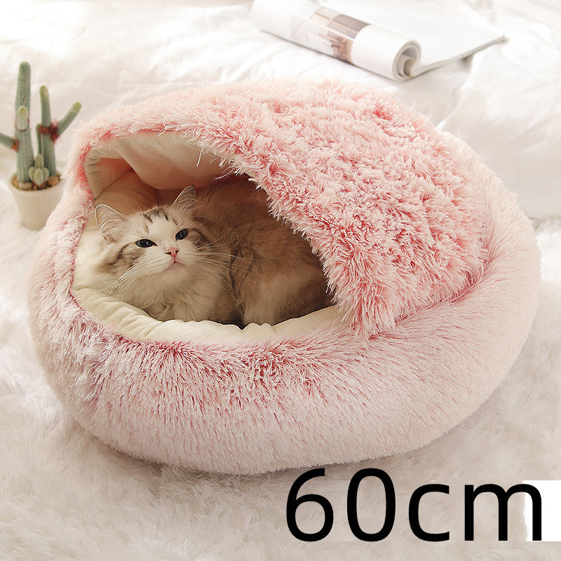 Pet Bed Round Plush Warm Bed House Soft Long Plush Bed 2 In 1 Bed Pets dealsniper-net Pink