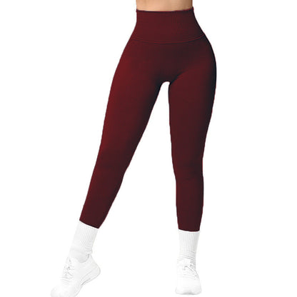 High Waist Seamless Leggings Threaded Knitted Fitness Pants Women dealsniper-net Wine Red L