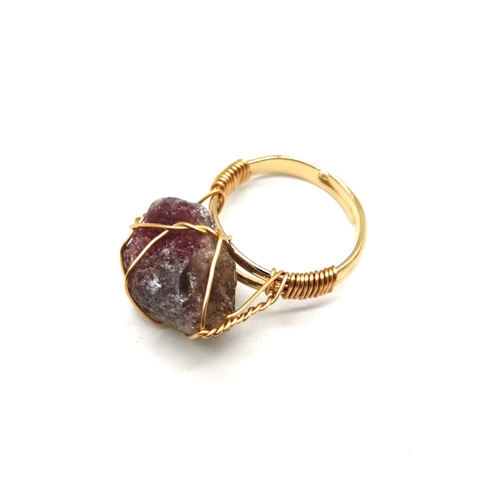 Personality Hand Wrapped Rough Stone Agate Ring Jewelry DealSniper.net Tourmaline adjustable