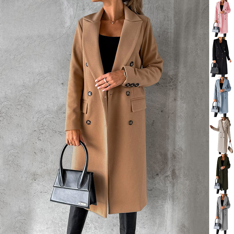 Long Sleeve Lapel Coat Winter Fashion Solid Double Breasted Women dealsniper-net