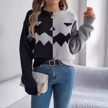 Halloween Contrast-color Pullover Sweater Fashion Long Sleeve Women DealSniper.net Grey L