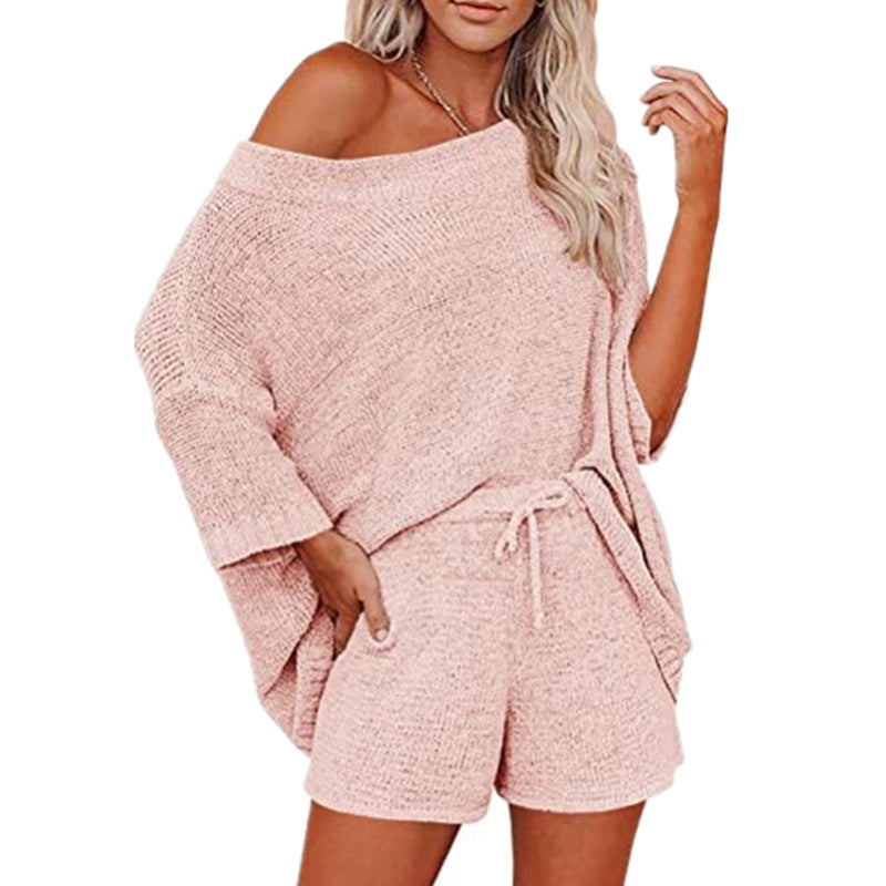 Off-the-shoulder Top Waist Shorts Casual Pajamas Suit Women DealSniper.net