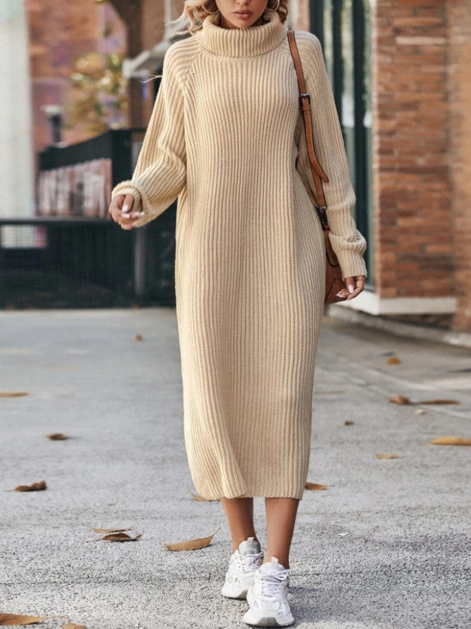 Winter Turtleneck Knitted Sweater Dress Fashion Pullover