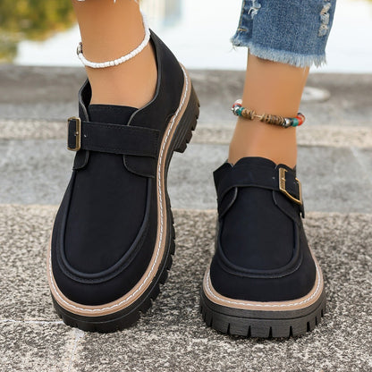 Fashion Buckle Loafers For Women British Style Height-increasing