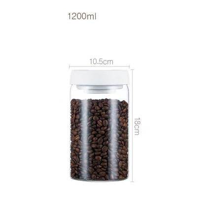 Vacuum Sealed Jug Set Black Coffee Beans Glass Airtight Canister Kitchen dealsniper-net White 1200ML