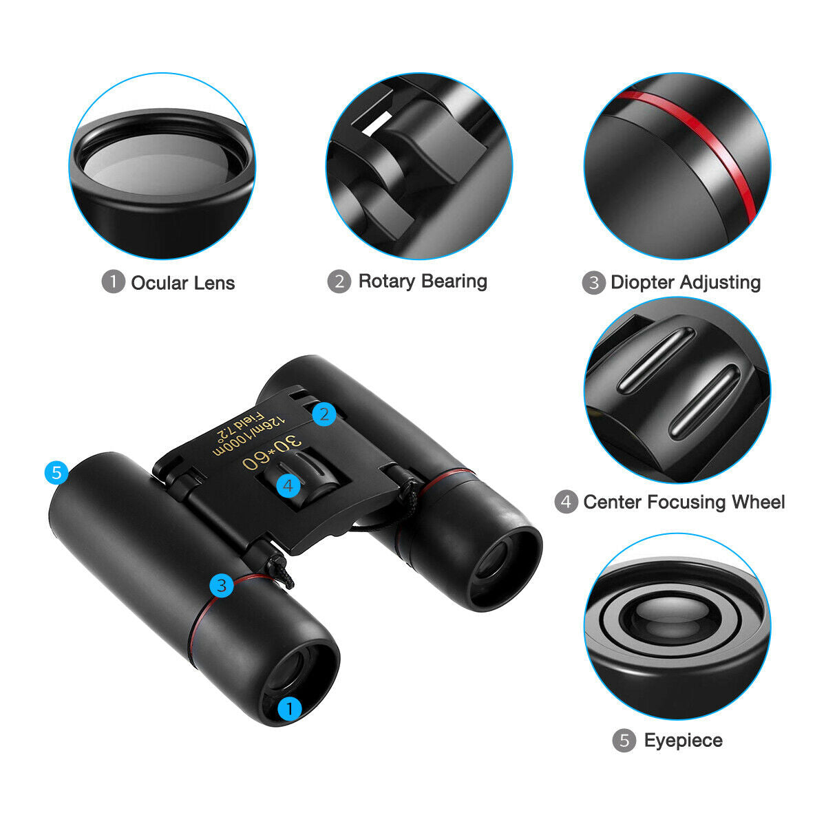 Binoculars 30x60 Zoom Travel Compact Folding Telescope Hunting Outdoor DealSniper.net