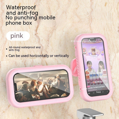 Bathroom Rotatable Waterproof Mobile Phone Box Punch-free Electronics Gym From House Pink