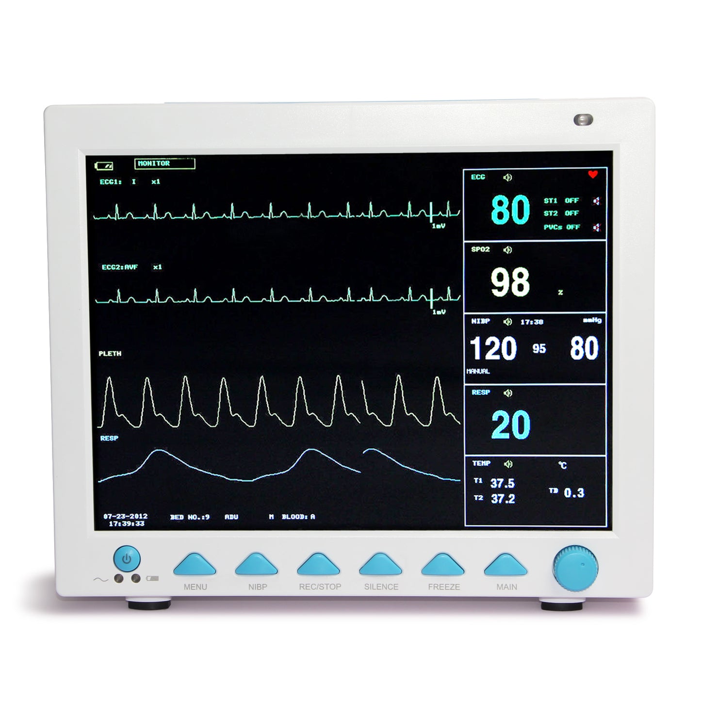 ETCO2 Sidestream Capnography Vital Signs ICU CCU Patient Monitor