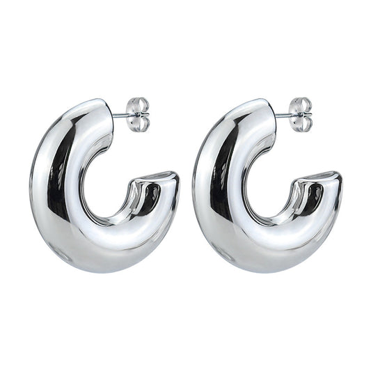 Senior Sense Of Ladies Stainless Steel Hollow Earrings Jewelry dealsniper-net White gold