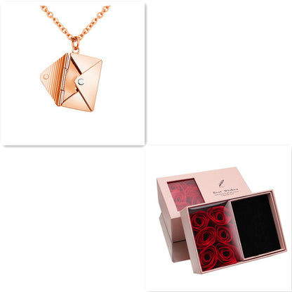 Fashion Jewelry Envelop Necklace Women Lover Letter Jewelry dealsniper-net Rose Gold with box