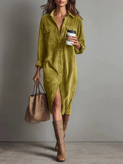 Turn-Down Collar Buttons Chic Casual Dress Women Gym From House