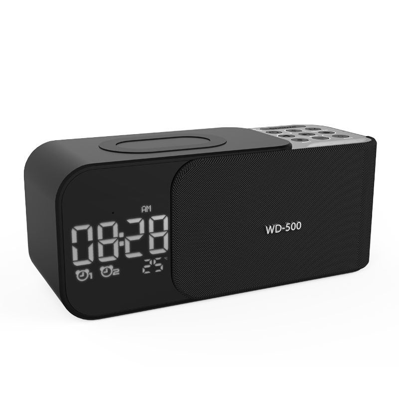 Led Wireless Charging Alarm Clock Fm Radio Bluetooth Speaker House dealsniper-net Black USB