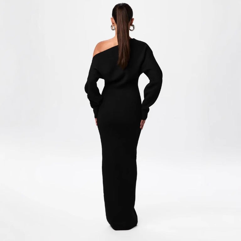 Ins Slim Long Sleeve Knitted Dress Evening Party Dresses Women Gym From House