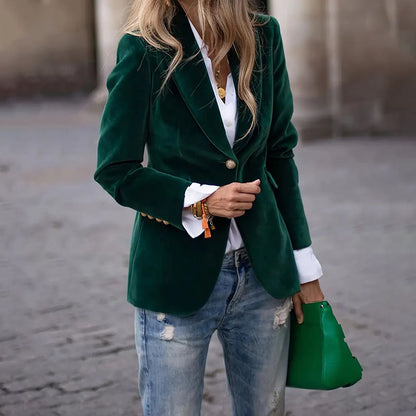 Velvet Lapel Casual Suit Business Fashion Slim Women null Green L