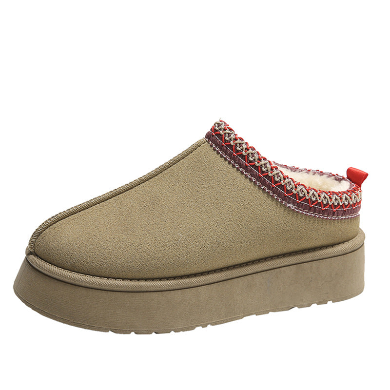 Baotou Plush Half Slippers Home Snow Boots Women's Women DealSniper.net Khaki 36