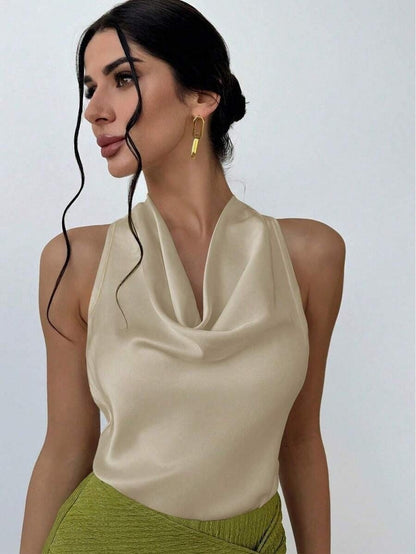 Women Solid Color Swing Collar Sleeveless Vest Trendy Women Gym From House Apricot L
