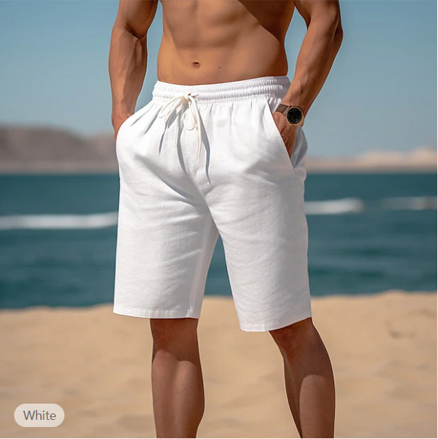 Summer Drawstring Shorts Elastic Waist Straight Pants Beach Men DealSniper.net