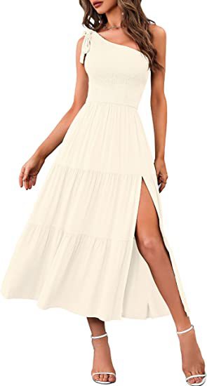 New Summer Fashion Women's One-shoulder Pleated Women dealsniper-net Offwhite L