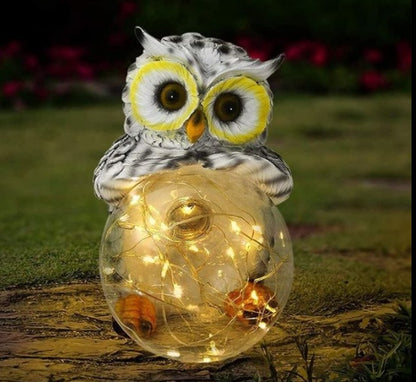 Solar LED Resin Amazon Owl Hug Ball Outdoor Light Garden dealsniper-net A