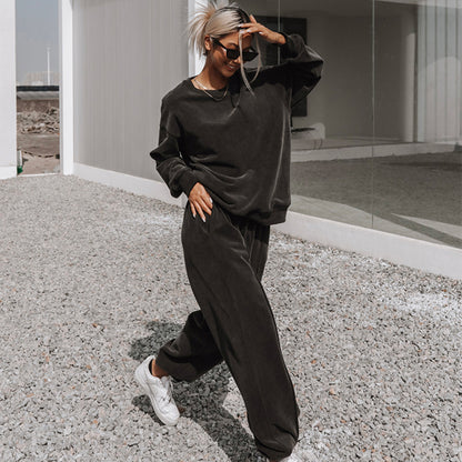 New Women's Loose Sports Casual Sweater Suit Women Gym From House Black L