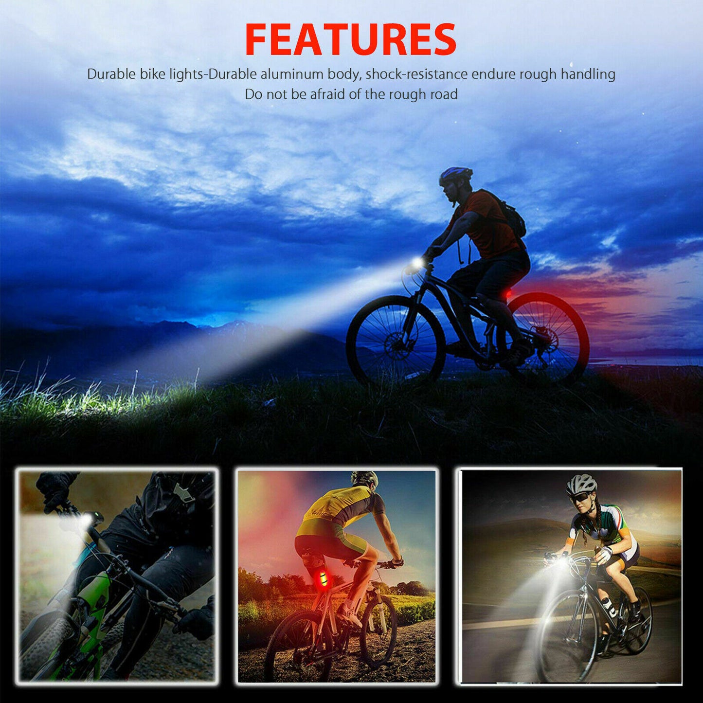 USB Rechargeable LED Bicycle Headlight Bike Head Light Front Rear Lamp Cycling Vehicle dealsniper-net