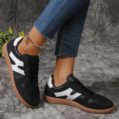 New Colorblock Lace-up Flats Shoes Fashion Round Toe Women dealsniper-net Black Szie36