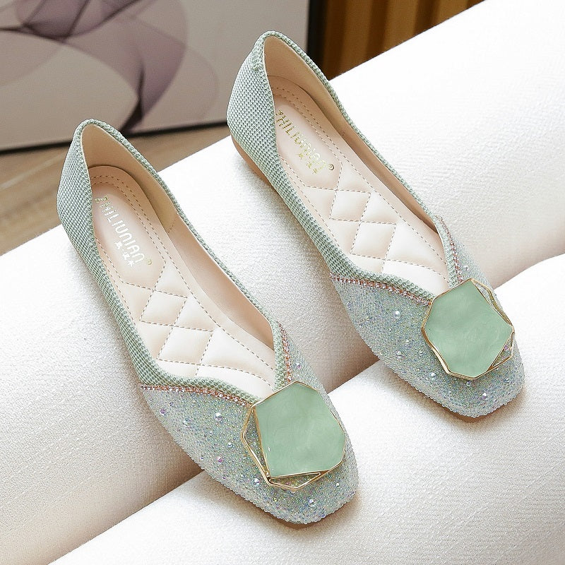 Soft Bottom Square Toe Flat Single Shoes Women Fashion Women dealsniper-net Green 33