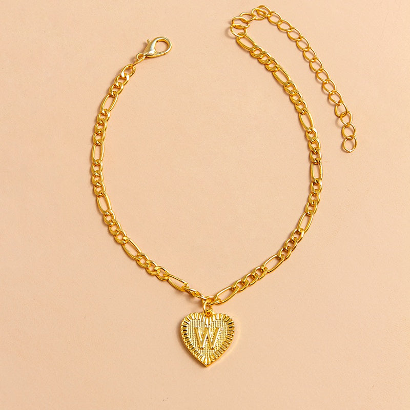 Initial Letter Anklet Gold Color Heart Pendant Foot Bracelets Women