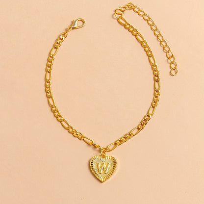 Initial Letter Anklet Gold Color Heart Pendant Foot Bracelets Women