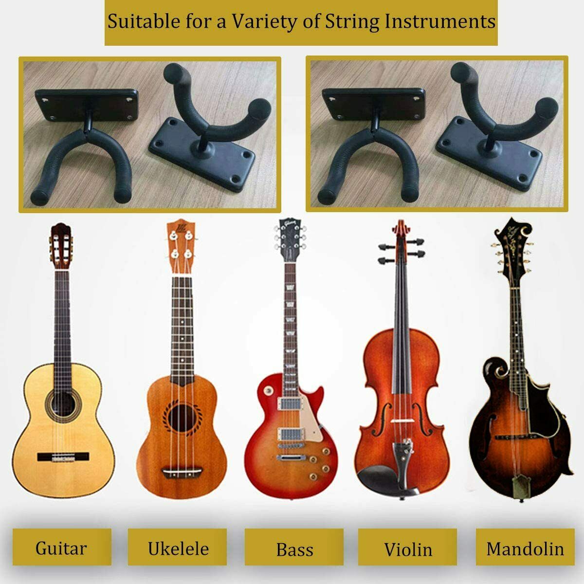 2 PCS Guitar Hangers Wall Mount Arm Instrument Display Holder Padded Hook Rack Home DealSniper.net