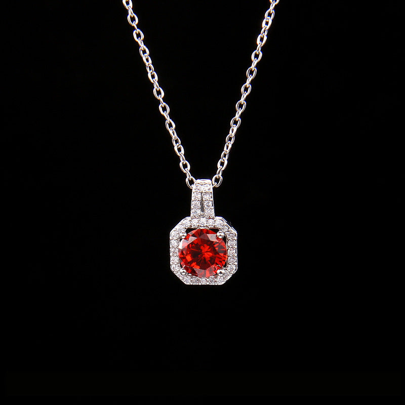 Cross-Border New Product Perfume Bottle Zircon Pendant Clavicle Chain Jewelry Gym From House Garnet red square diamond
