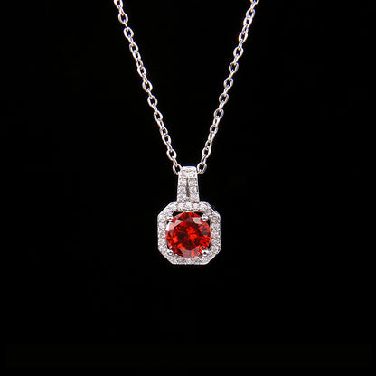Cross-Border New Product Perfume Bottle Zircon Pendant Clavicle Chain Jewelry Gym From House Garnet red square diamond