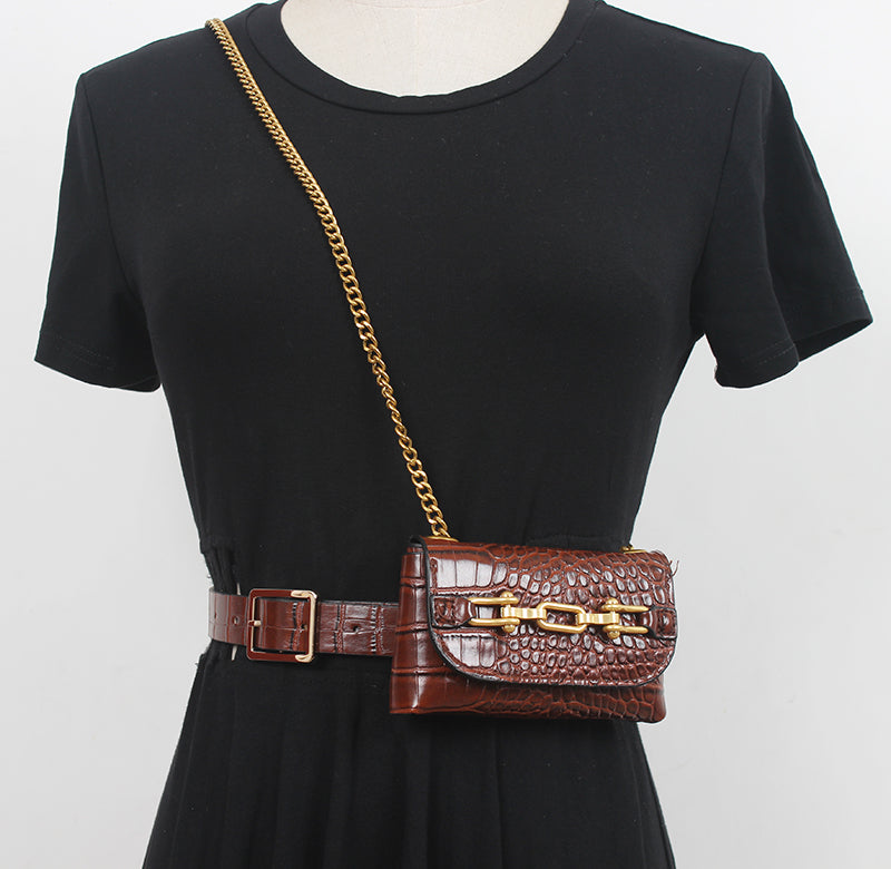 Womens Runway Fashion PU Leather Chain Bag Cummerbunds Female Women DealSniper.net Coffee