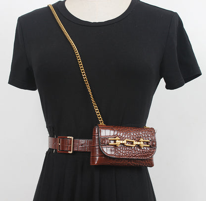 Womens Runway Fashion PU Leather Chain Bag Cummerbunds Female Women DealSniper.net Coffee