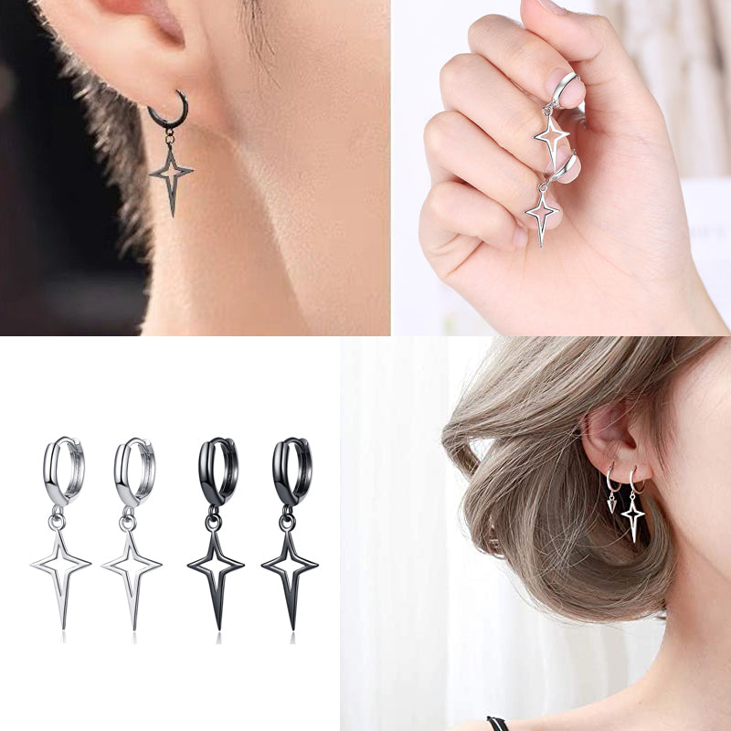 Hip Hip Men Earrings Jewelry Punk Silver Black Hollow Star Jewelry dealsniper-net