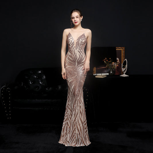 New Sequined Mermaid Evening Dress Women dealsniper-net Gold 2XL